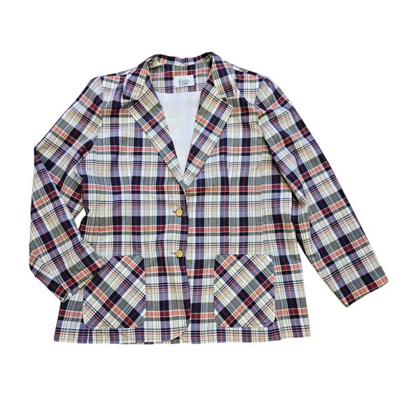 Vtg Cricket Lane Plaid Blazer Jacket Womens 2X Acadamia Preppy Lightweight - Picture 1 of 10